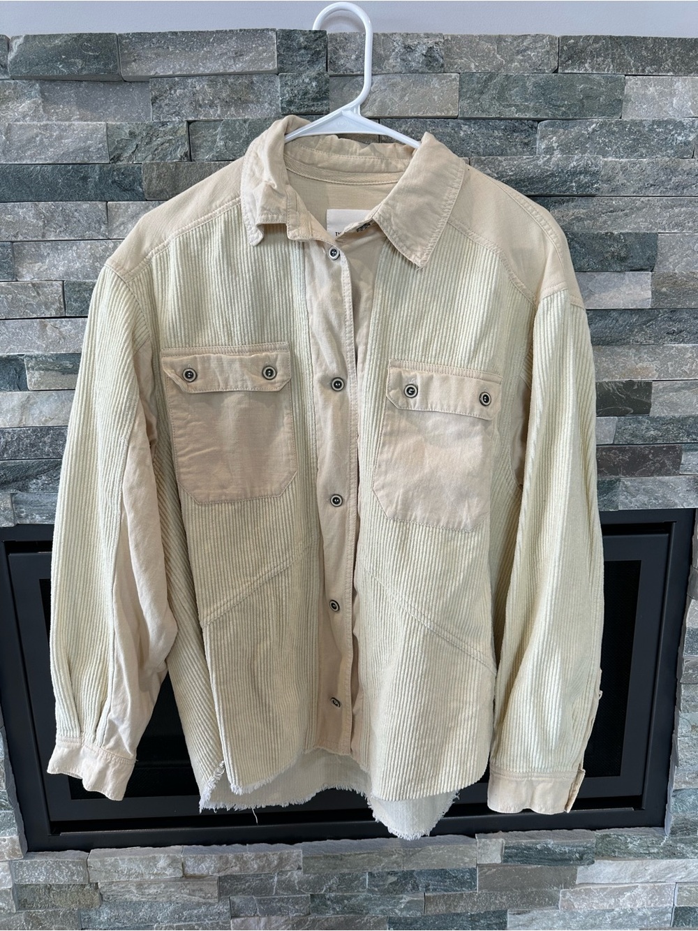 Women’s Cream Corduroy Button-Up Jacket Shirt Size XS oversized